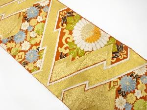 アンティーク　松皮菱に菊唐草・古典柄織り出し袋帯（着用可）